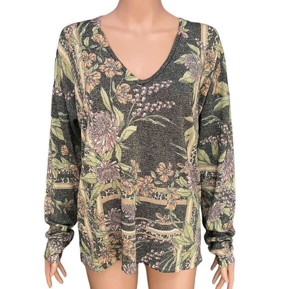 Hale Bob V-Neck Sweater - Black and Green Floral - Picture 1 of 7